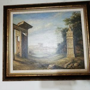 Large landscape painting of Roman structure